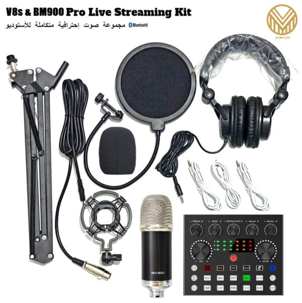 V8s Sound Card with BM900 Pro Condenser Mic with HP headphones