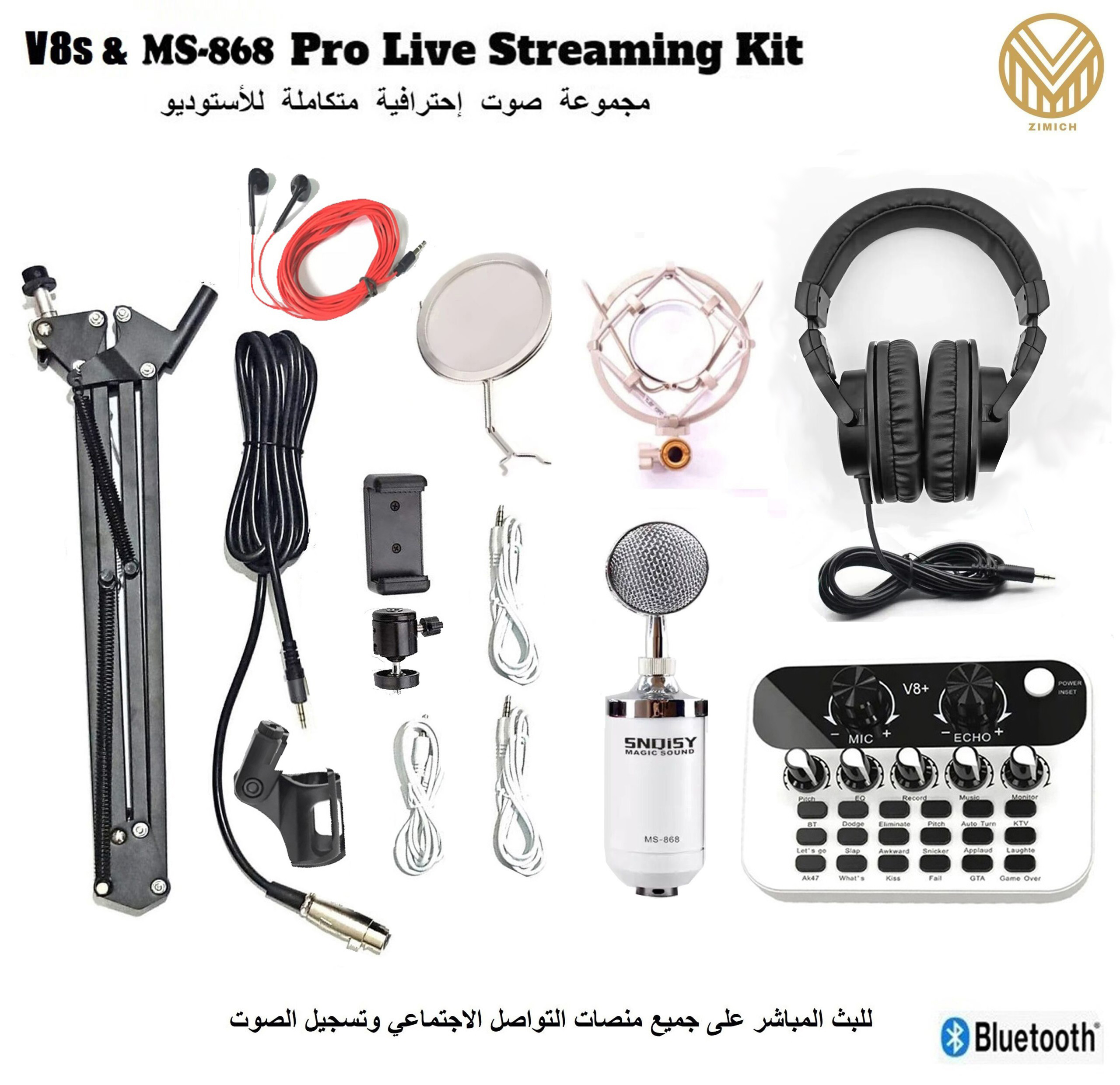 V8+ Sound Card With MS868 Pro Mic Home Studio