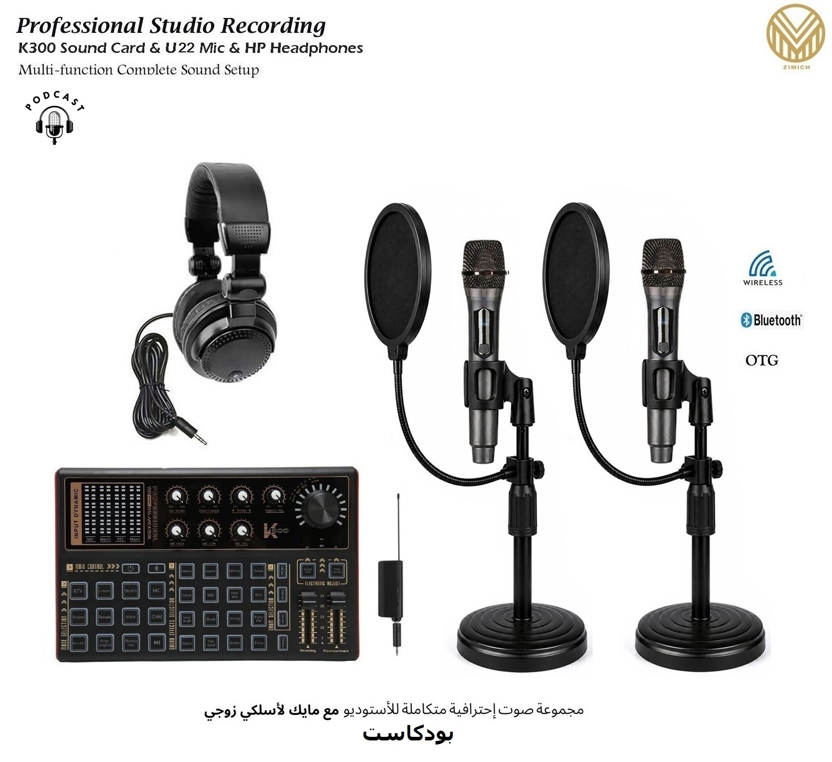 K300 Sound Card & U22 Dual Wireless Mic Podcast Studio