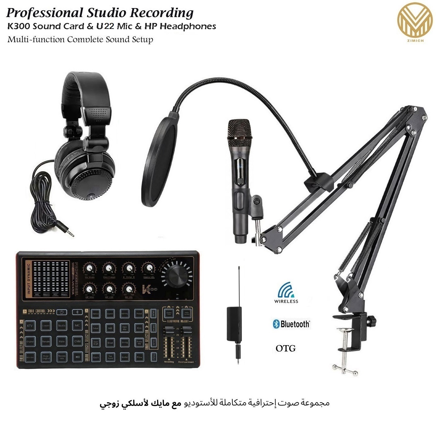 K300 Sound Card & U22 Dual Wireless Mic Studio